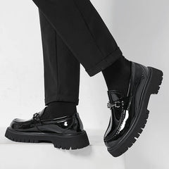 Men's Leather Loafers Platform Sole Business Dress Shoes | Autumn