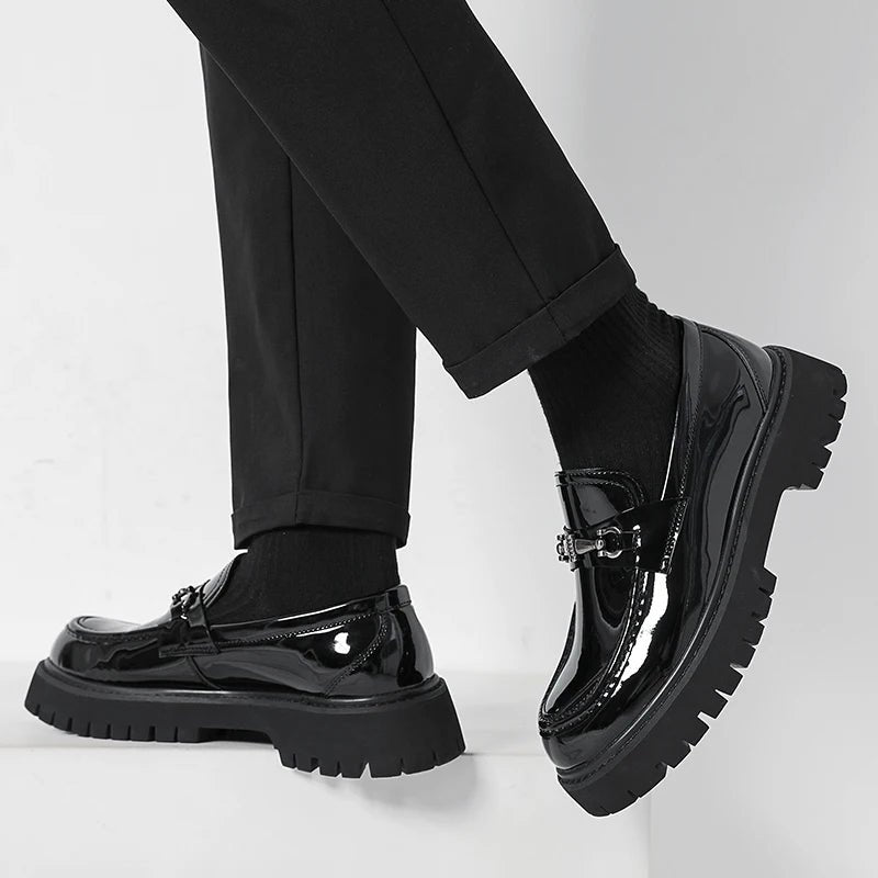 Men's Leather Loafers Platform Sole Business Dress Shoes | Autumn