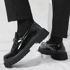 Men's Leather Loafers Platform Sole Business Dress Shoes | Autumn