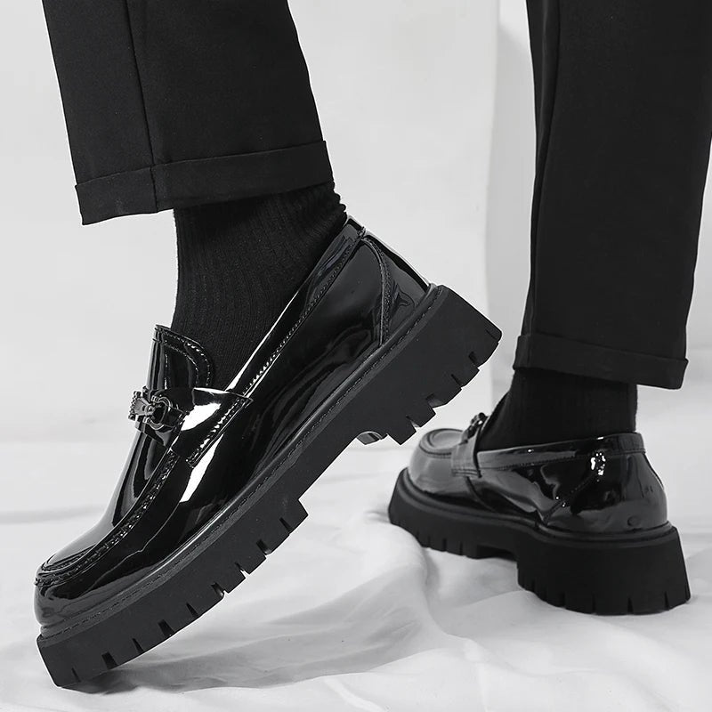 Men's Leather Loafers Platform Sole Business Dress Shoes | Autumn