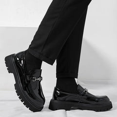 Men's Leather Loafers Platform Sole Business Dress Shoes | Autumn