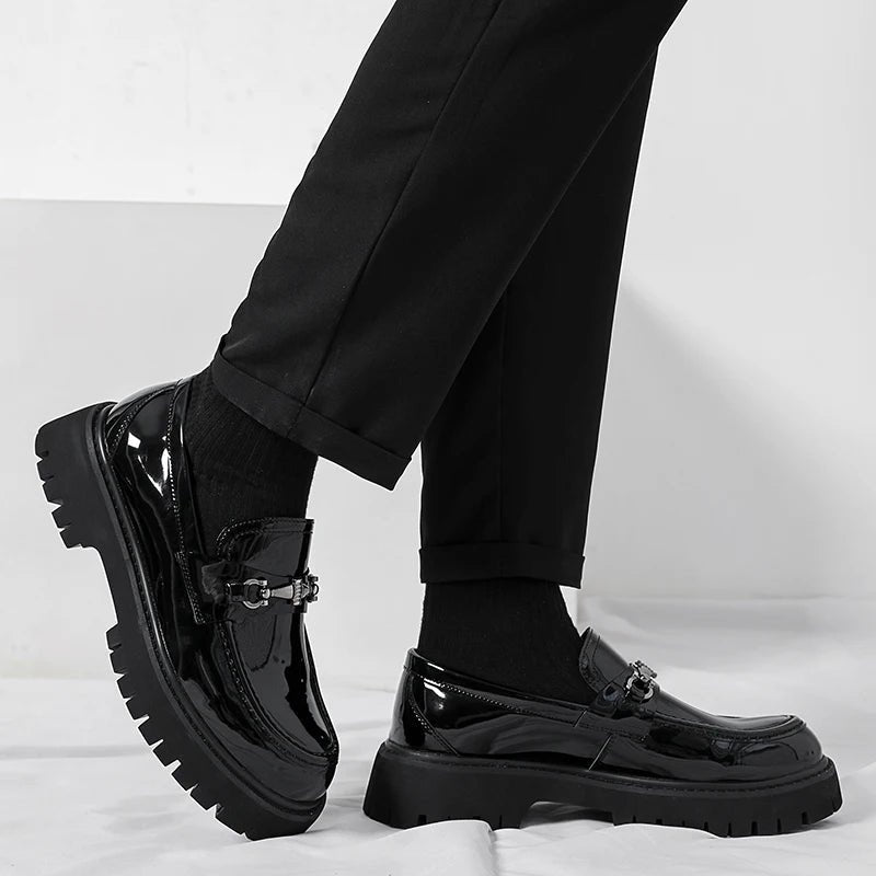 Men's Leather Loafers Platform Sole Business Dress Shoes | Autumn