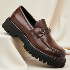 Men's Leather Loafers Platform Sole Business Dress Shoes | Autumn