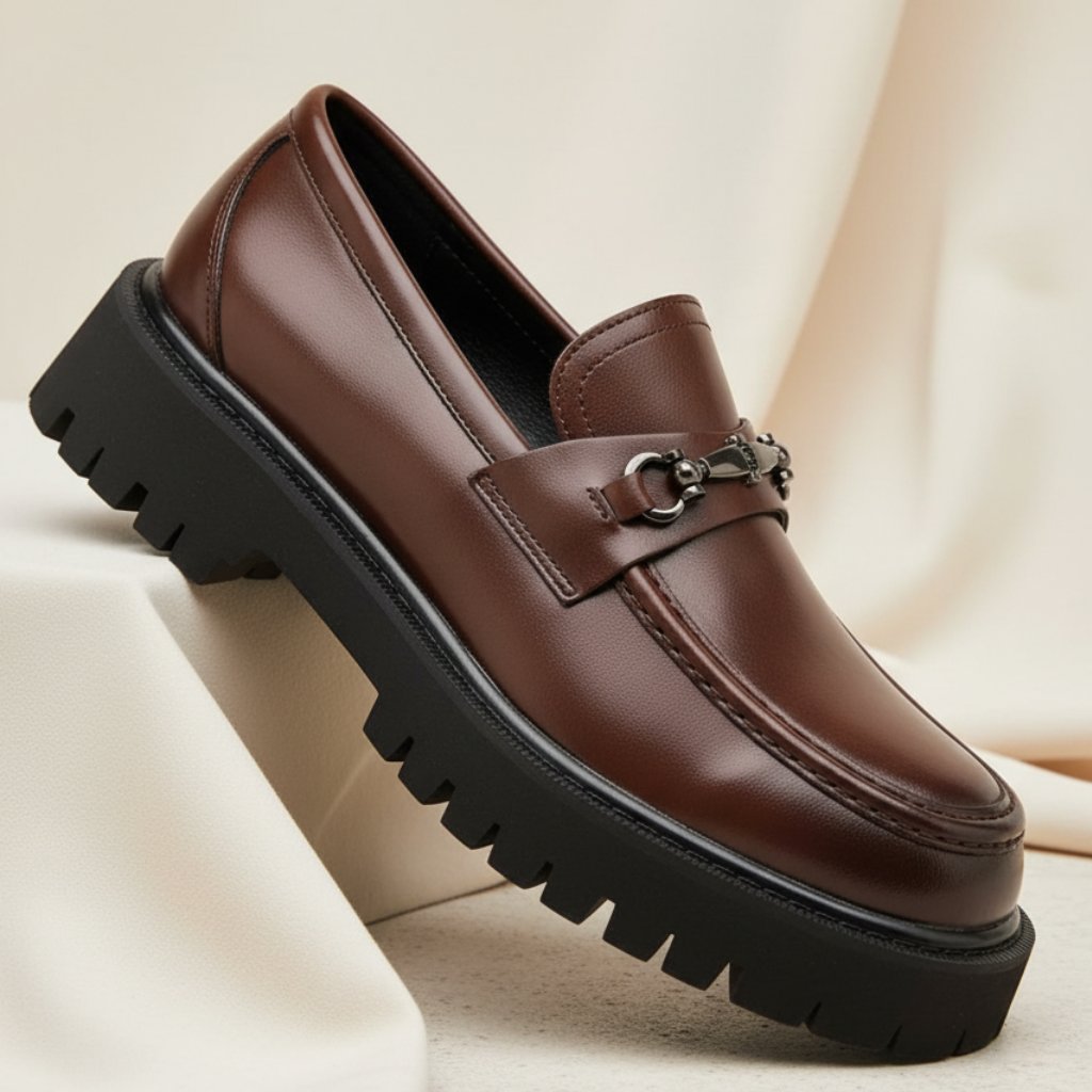 Men's Leather Loafers Platform Sole Business Dress Shoes | Autumn