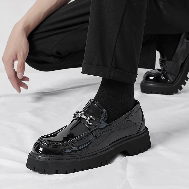 Men's Leather Loafers Platform Sole Business Dress Shoes | Autumn