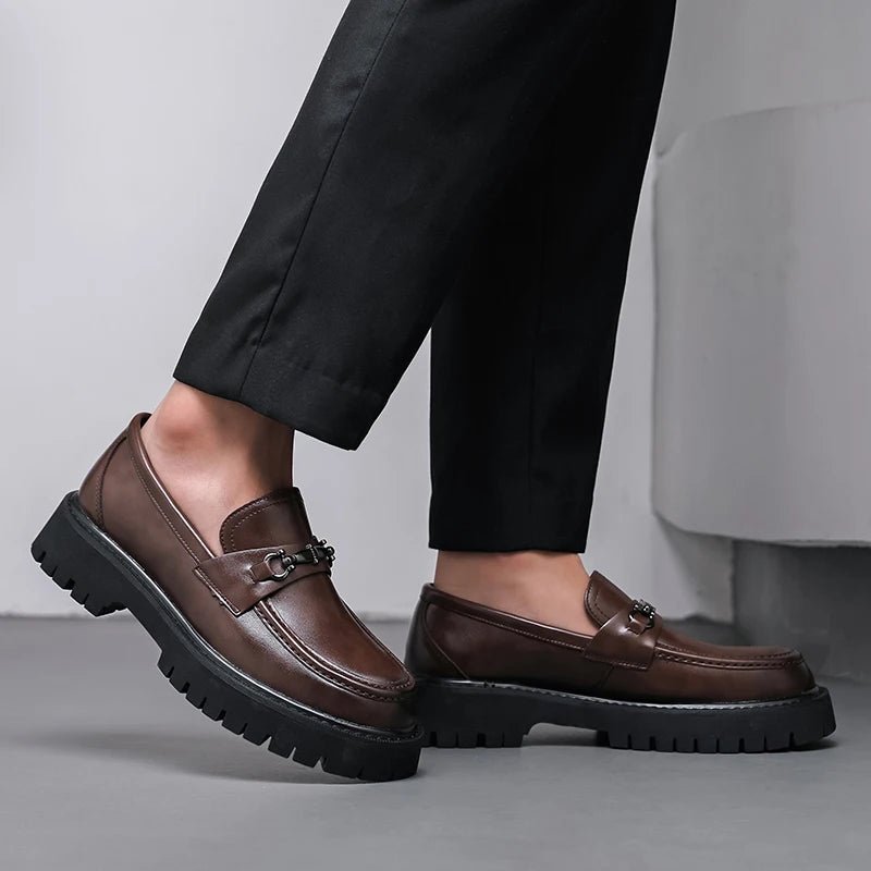 Men's Leather Loafers Platform Sole Business Dress Shoes | Autumn