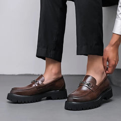 Men's Leather Loafers Platform Sole Business Dress Shoes | Autumn