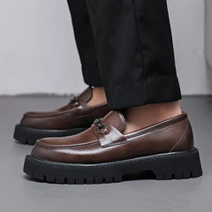 Men's Leather Loafers Platform Sole Business Dress Shoes | Autumn