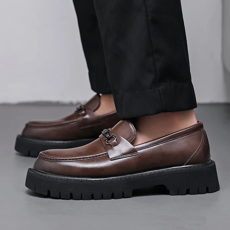Men's Leather Loafers Platform Sole Business Dress Shoes | Autumn