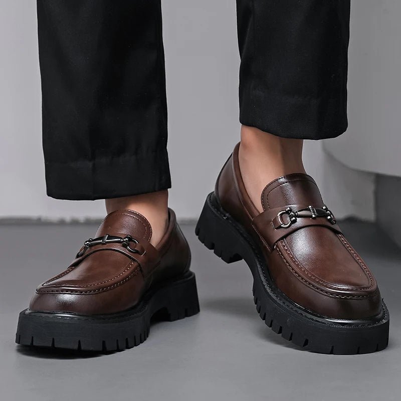 Men's Leather Loafers Platform Sole Business Dress Shoes | Autumn