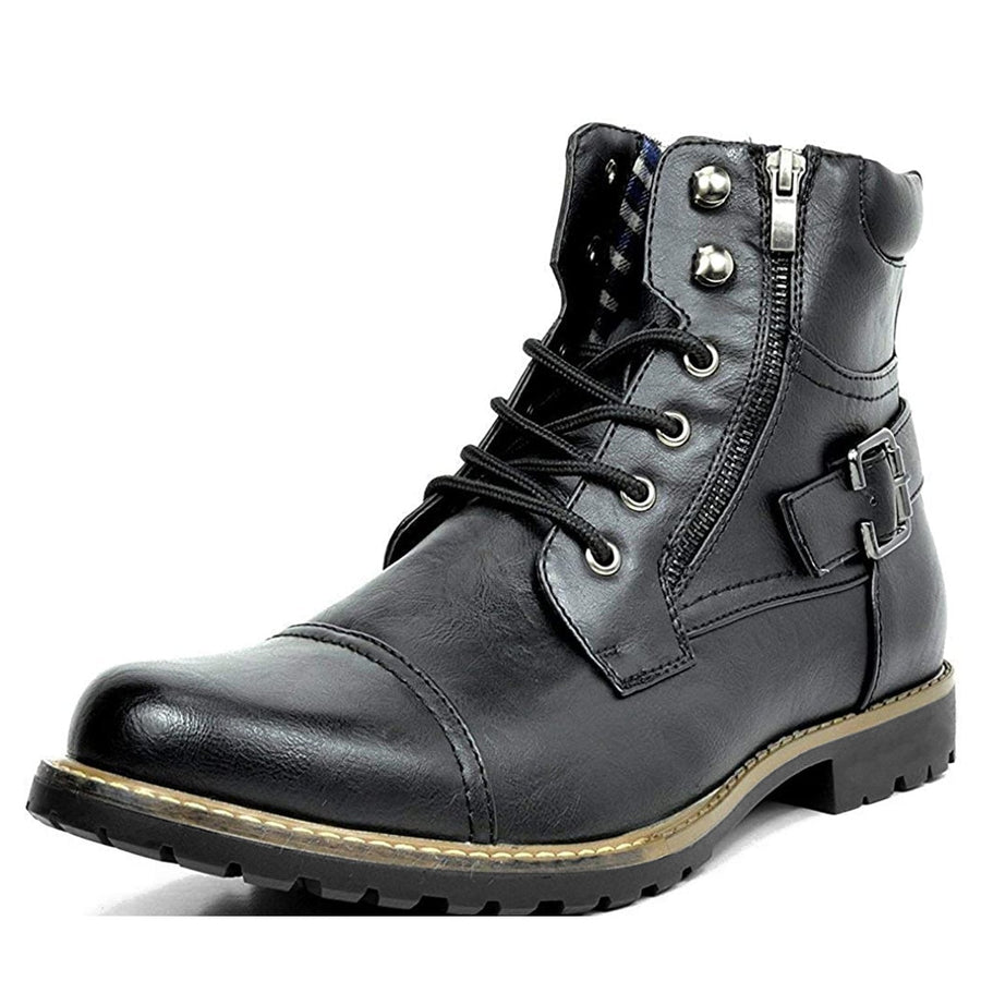 Men's Leather Motorcycle Boots | | Winter - Black