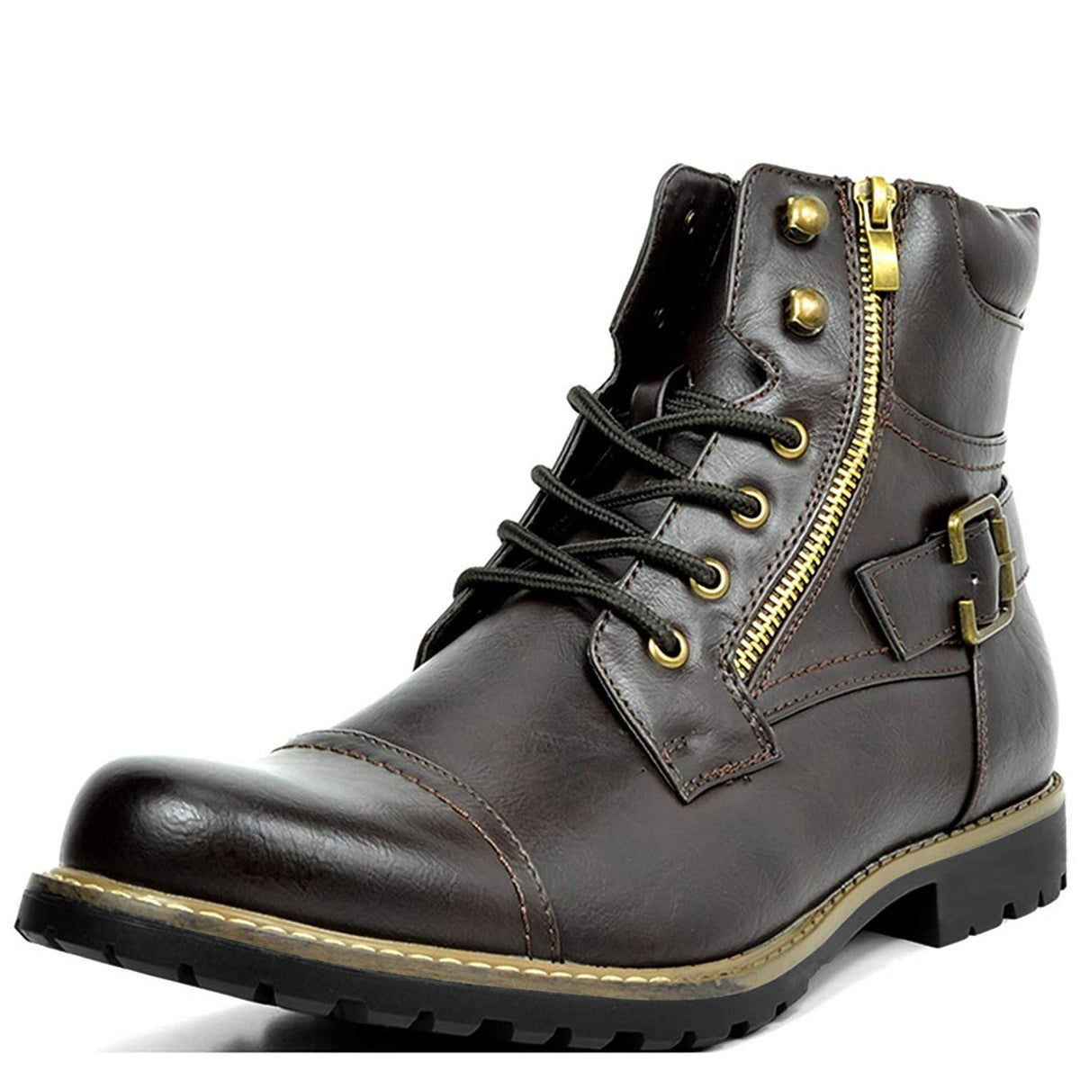 Men's Leather Motorcycle Boots | | Winter - Dark Brown