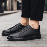 Men's Leather Slip-On Sneakers Elastic Strap | Spring - Black
