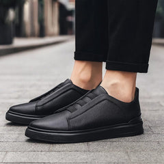 Men's Leather Slip-On Sneakers Elastic Strap | Spring - Black