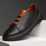 Men's Leather Slip-On Sneakers Elastic Strap | Spring - Brown