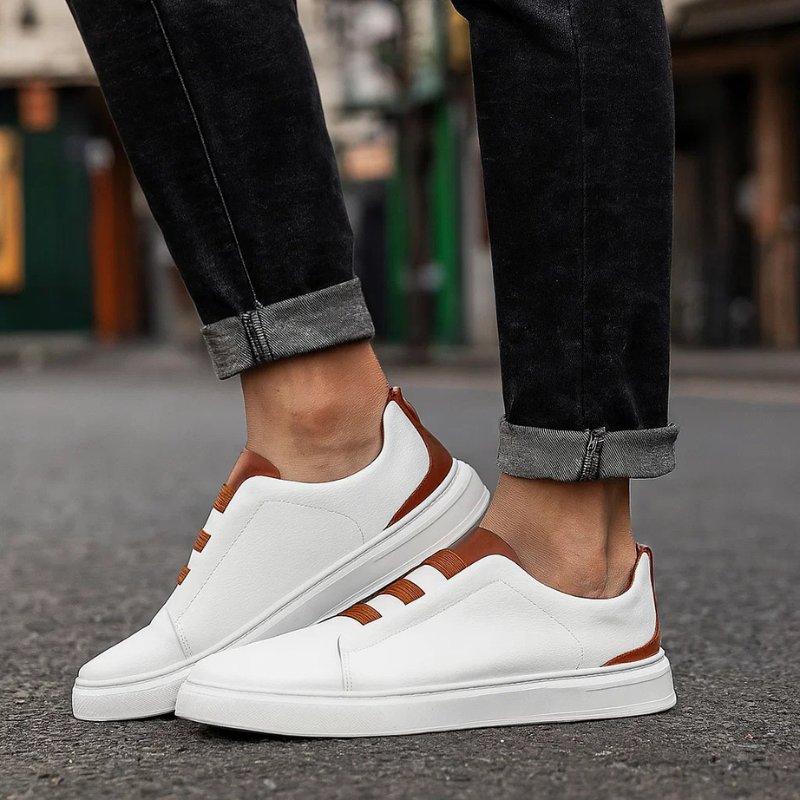 Men's Leather Slip-On Sneakers Elastic Strap | Spring