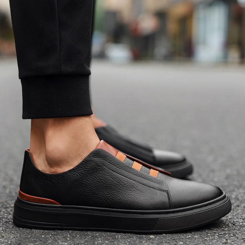 Men's Leather Slip-On Sneakers Elastic Strap | Spring
