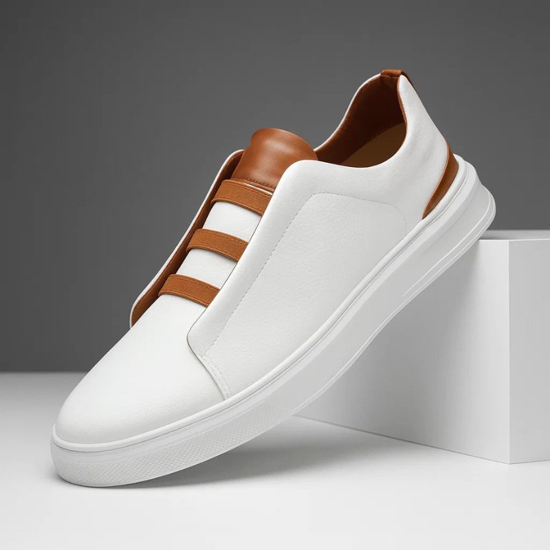 Men's Leather Slip-On Sneakers Elastic Strap | Spring - White