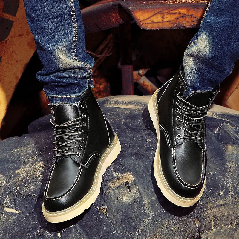 Men's Leather Work Boots | Lace-Up | Winter - Black