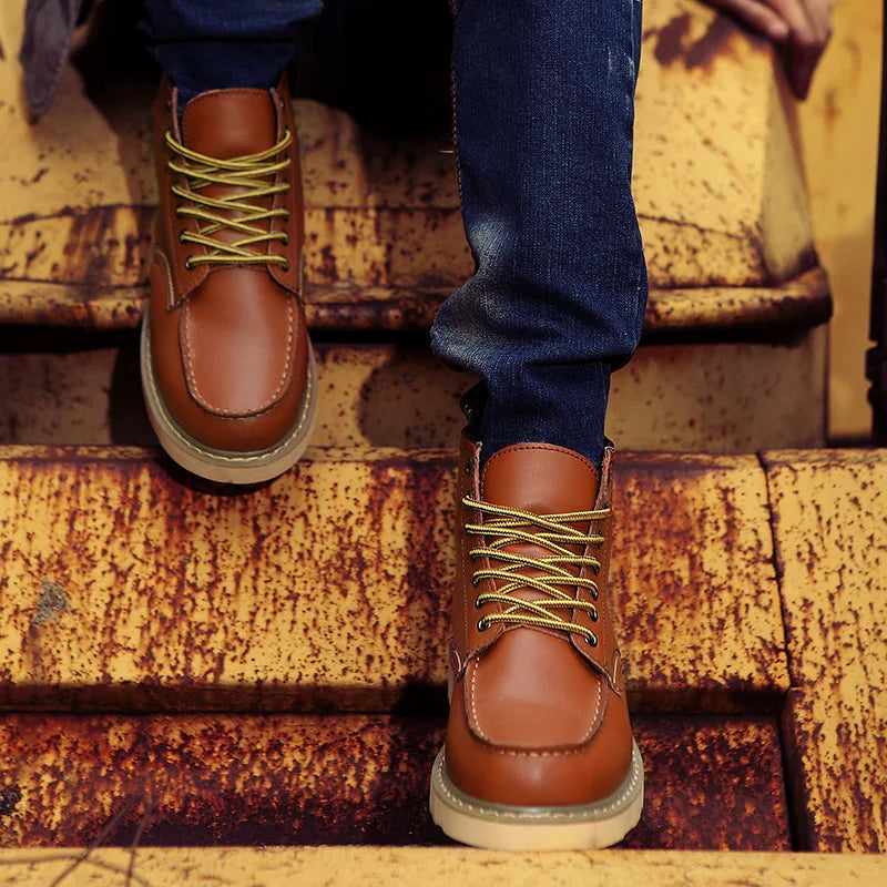 Men's Leather Work Boots | Lace-Up | Winter - Khaki