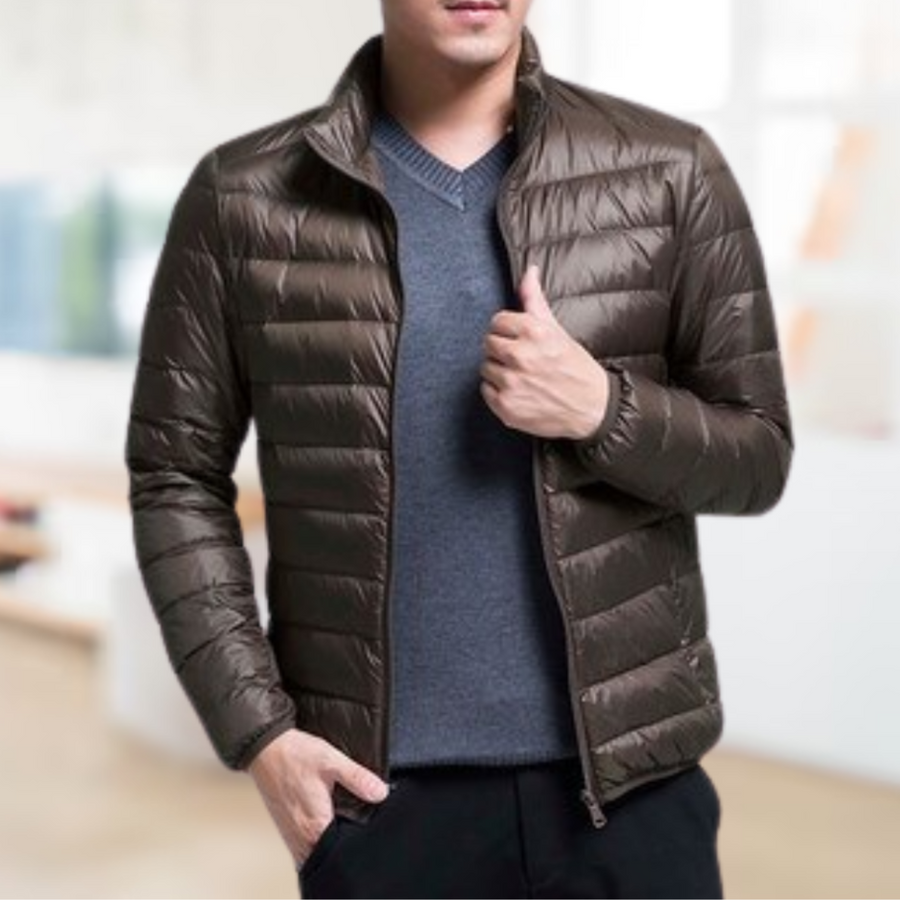 Men's Lightweight Quilted Down Jacket - Warm Winter Puffer - Army Green