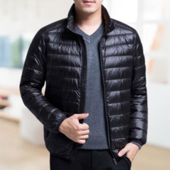 Men's Lightweight Quilted Down Jacket - Warm Winter Puffer - Black