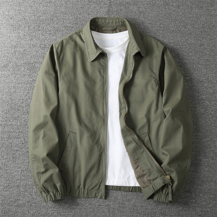 Men's Lightweight Zip-Up Bomber Jacket - Relaxed Fit | Spring - Khaki