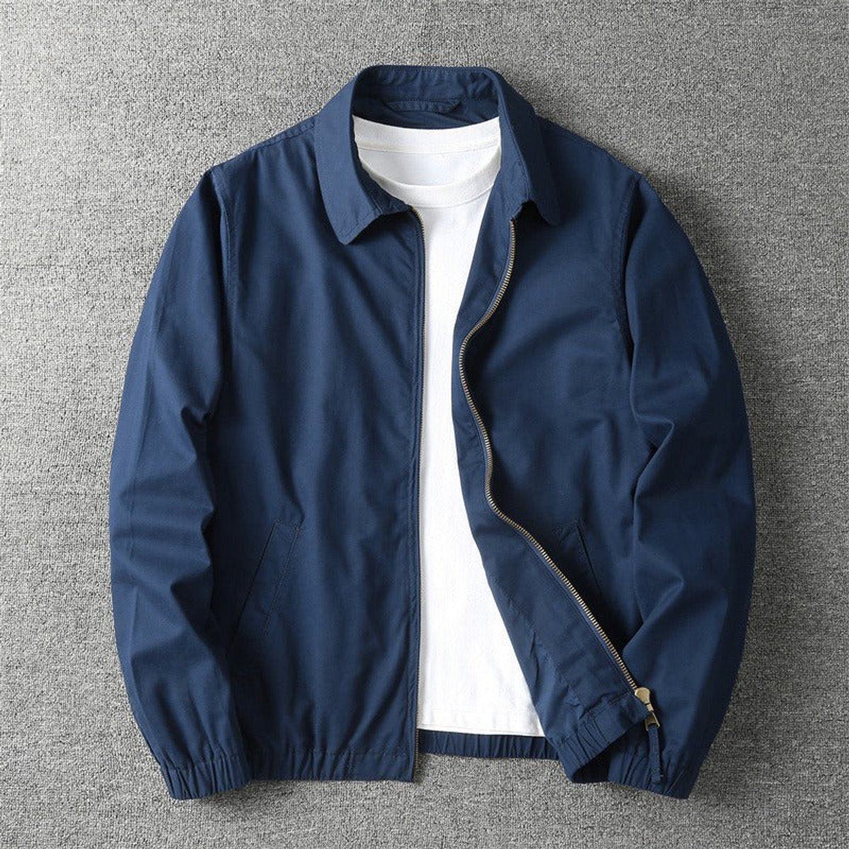 Men's Lightweight Zip-Up Bomber Jacket - Relaxed Fit | Spring - Navy