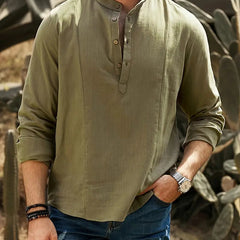 Men's Linen Blend Beach Shirt - Relaxed Collar Style | Spring - Green