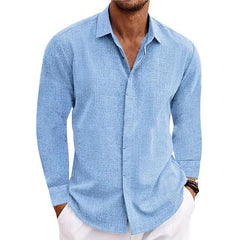 Men's Linen Long Sleeve Shirt | Breathable | Summer - Blue