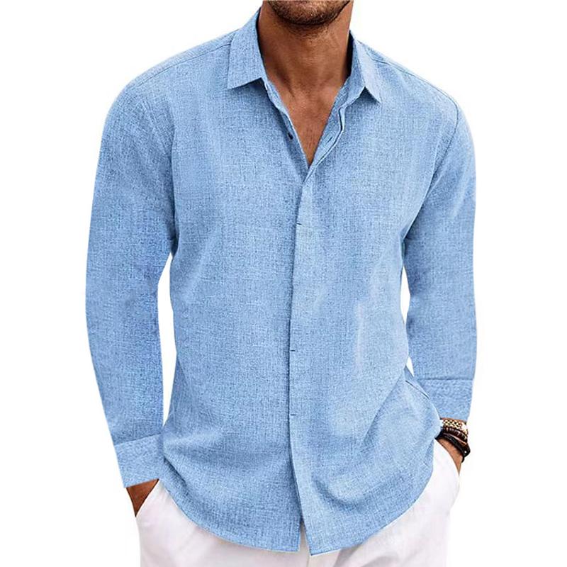 Men's Linen Long Sleeve Shirt | Breathable | Summer - Blue