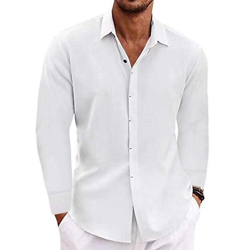 Men's Linen Long Sleeve Shirt | Breathable | Summer - White