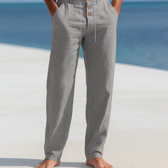 Men's Linen Pants - Breathable Summer Trousers - Grey