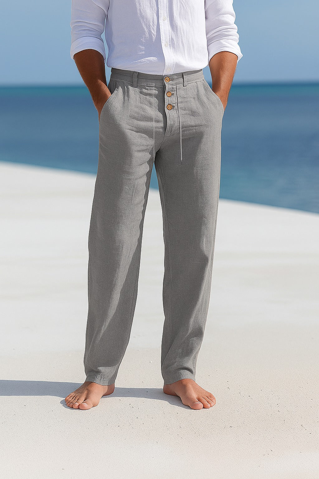 Men's Linen Pants - Breathable Summer Trousers - Grey