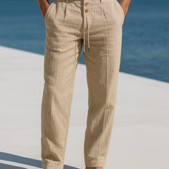 Men's Linen Pants - Breathable Summer Trousers - Khaki
