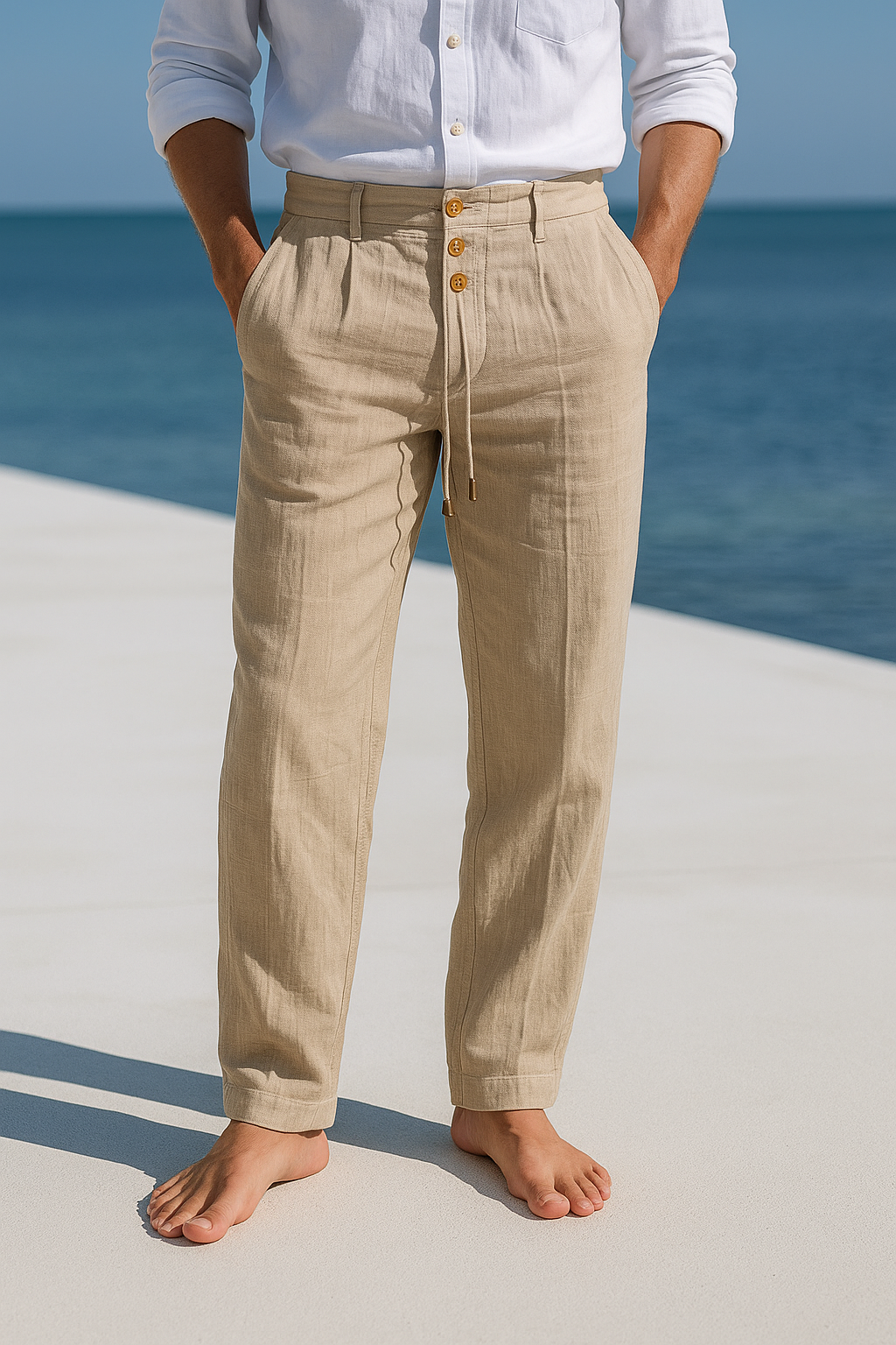 Men's Linen Pants - Breathable Summer Trousers - Khaki