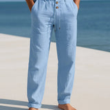 Men's Linen Pants - Breathable Summer Trousers - Light Blue