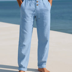 Men's Linen Pants - Breathable Summer Trousers - Light Blue