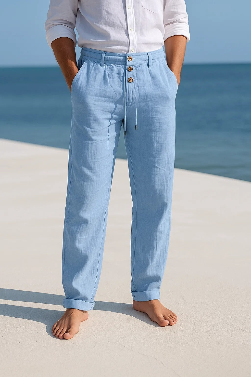 Men's Linen Pants - Breathable Summer Trousers - Light Blue
