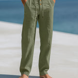 Men's Linen Pants - Breathable Summer Trousers - Military Green