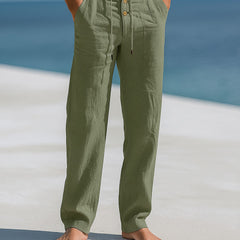 Men's Linen Pants - Breathable Summer Trousers - Military Green