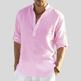 Men's Linen Shirt | Relaxed V-Neck | Summer - Rose