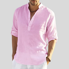 Men's Linen Shirt | Relaxed V-Neck | Summer - Rose