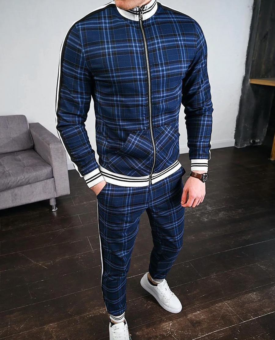 Men's Long Sleeve Casual Set - Contemporary Autumn Style - Blue