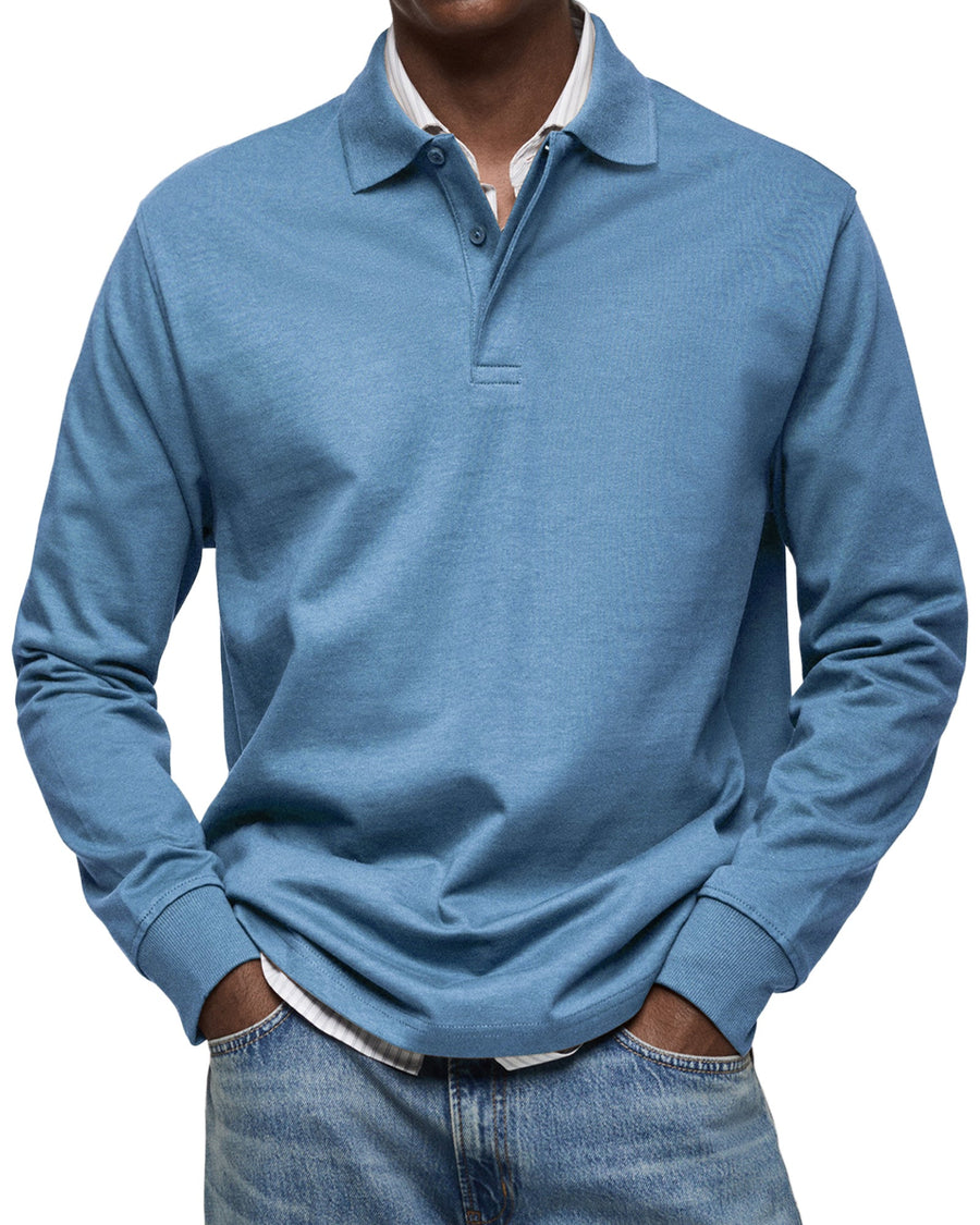Men's Long Sleeve Polo Shirt - Classic Fit | Autumn - Blue