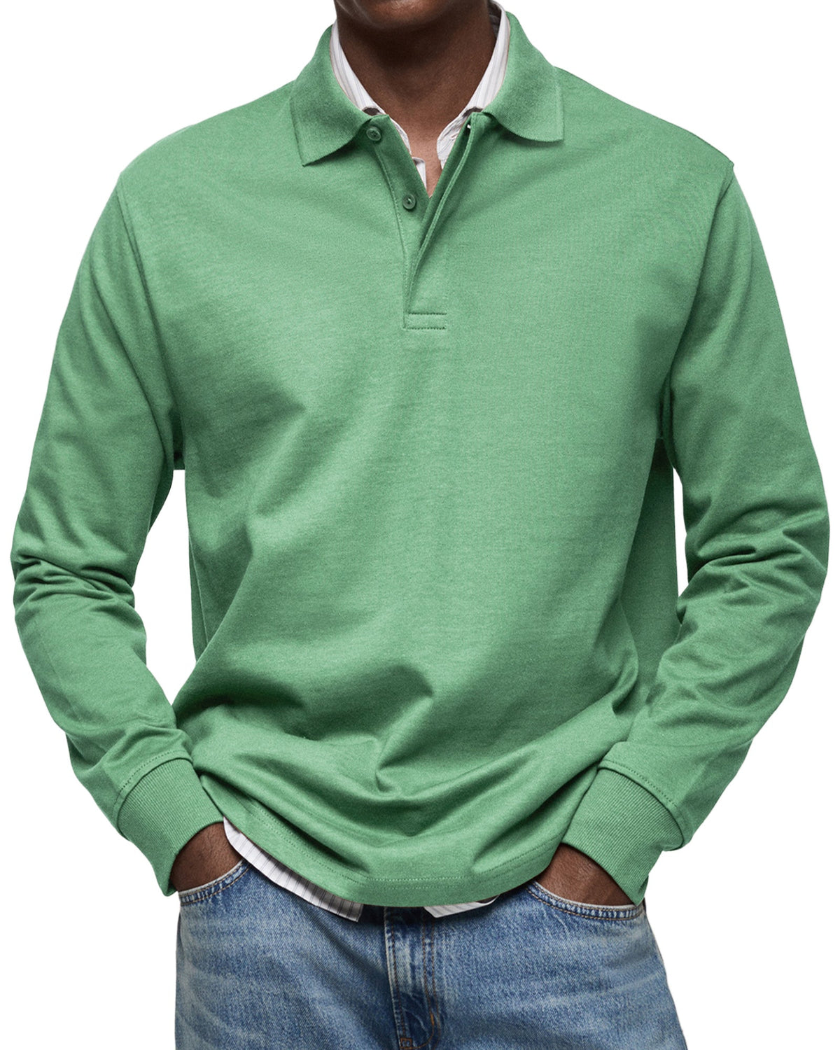 Men's Long Sleeve Polo Shirt - Classic Fit | Autumn - Green