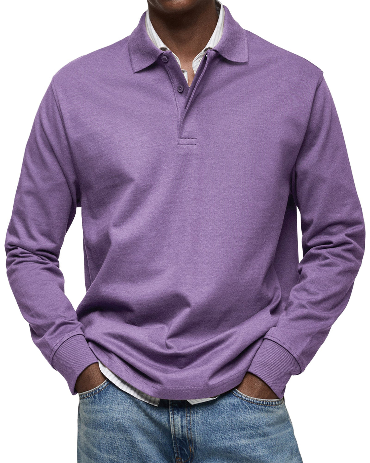 Men's Long Sleeve Polo Shirt - Classic Fit | Autumn - Purple