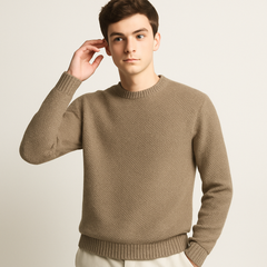 Men's Loose Fit Pullover | Ribbed | Autumn - Khaki