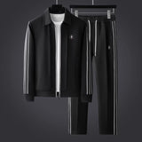 Men's Lycra Zip-Up Tracksuit Set - Athletic Two-Piece | Autumn - Black
