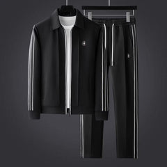 Men's Lycra Zip-Up Tracksuit Set - Athletic Two-Piece | Autumn - Black